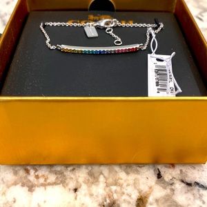 COACH Silver bar bracelet multi color stones/rainbow colored NWT and box
